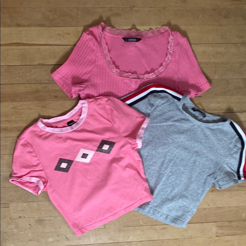 ♦️SHEIN Pink and Gray Crop Tops Set